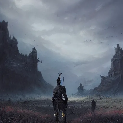 Image similar to a creepy creature standing infront of an battlefield, Matte painting , detailed painting, greg rutkowski