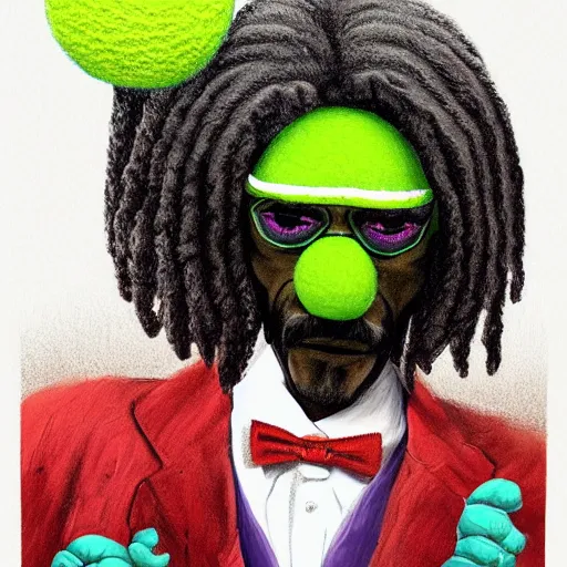 Image similar to snoop dogg tennis ball monster ,tennis ball, digital art, fantasy,chalk, magic, trending on artstation, ultra detailed, professional illustration by Basil Gogos