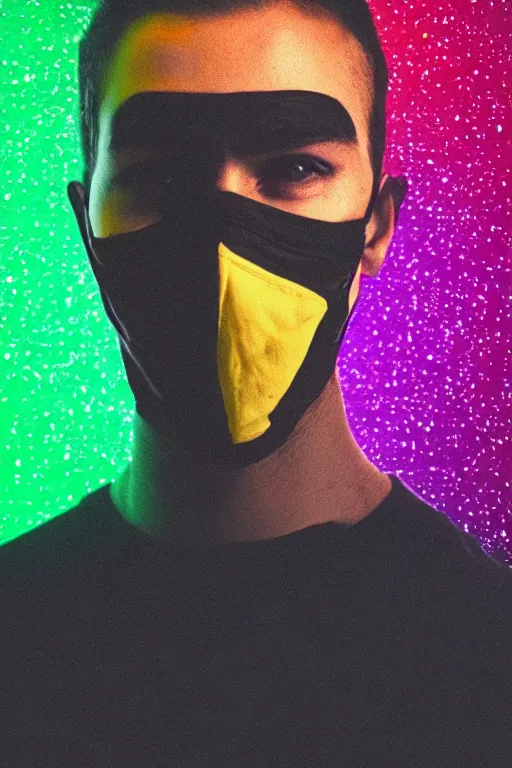 Prompt: rgb glitched face of young man wearing black mask