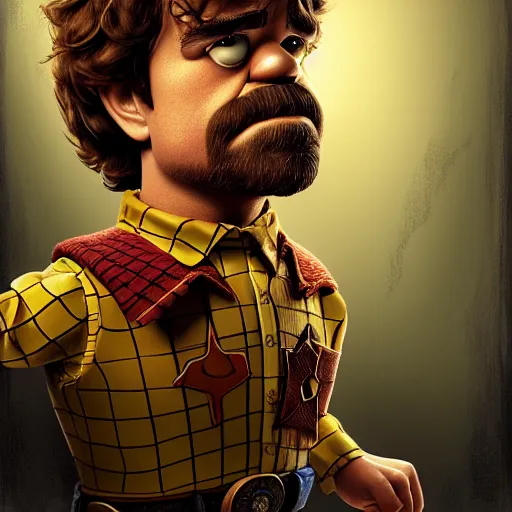 Image similar to peter dinklage as woody ( ( ( toy story ) ) ), digital painting, extremely detailed, 4 k, intricate, brush strokes, mark arian, artgerm, bastien lecouffe - deharme