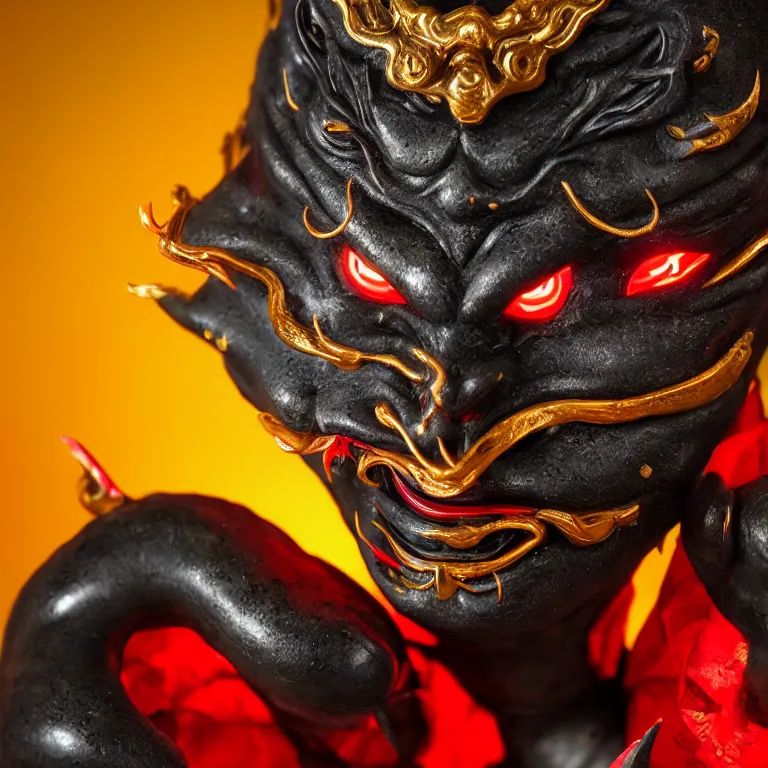 Prompt: a black hannya (般若) mask, kintsugi, ornate, details, smooth, sharp focus, illustration, realistic, cinematic, artstation, award winning, rgb , unreal engine, octane render, cinematic light, macro, depth of field, blur, red light, 8K,