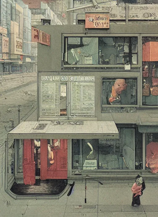 Image similar to illustration of a 2 0 8 0 desolate society scene by shaun tan, clean, emptyness, torn paper decollage, graphic novel, oil on canvas by edward hopper, ( by mattias adolfsson ), by moebius