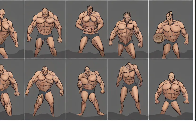 Image similar to muscles shrinking, reverting to normal, transformation sequence, sequential art