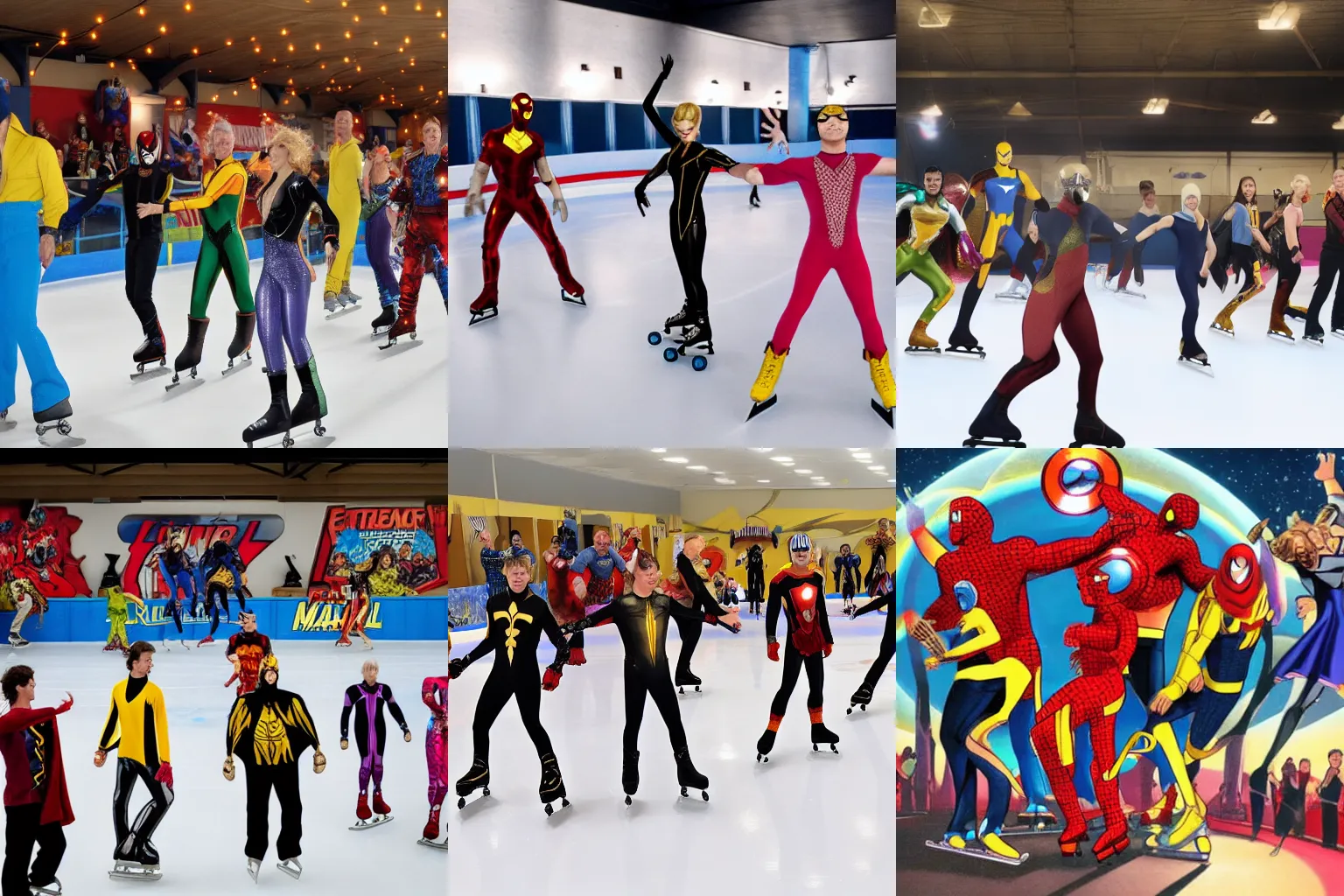 Prompt: marvel eternals dancing at a skating rink with a celestial