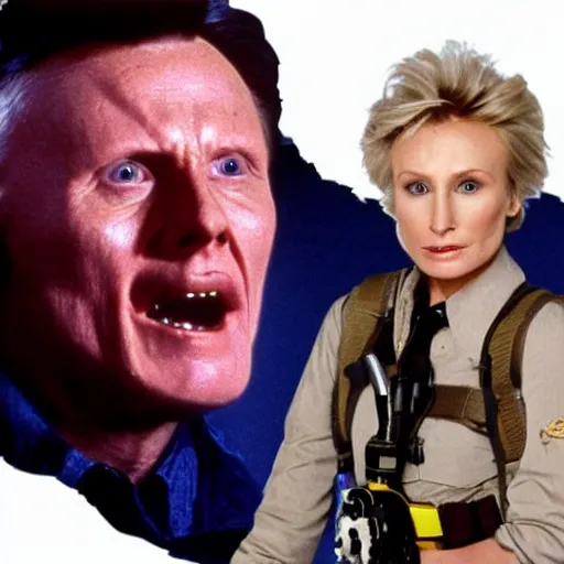 Image similar to john voight is a ghostbuster, capturing jane lynch horrible scary poltergeist, practical effects, monster makeup, gritty film, melting face, skeletal scream