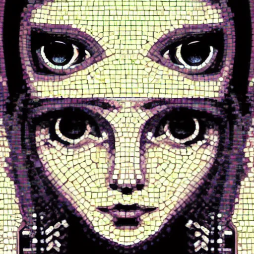 Image similar to mosaic portrait of a beautiful cute girl with robot ears by Saimir Strati, 4k, intricate details, digital, Serial Experiments Lain