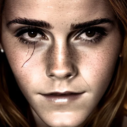 Image similar to Yor Forger cosplay by Emma Watson, seductive gaze, 8k, professional photography, cinematic studio shot, dark, smoke