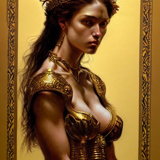 Image similar to highly detailed portrait of a majestic lioness queen in the form of a beautiful woman. d & d. art by eugene delacroix and donato giancola. trending on artstation, intricate details, energetic composition, golden ratio, concept art, illustration, elegant art, global illuminaition