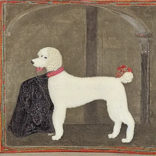 Image similar to portrait of a white poodle as an italian noblewoman, italo - byzantine era 9 0 0 ce