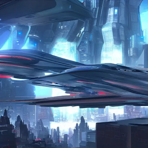 Prompt: gigantic spaceship in the sky, cyberpunk