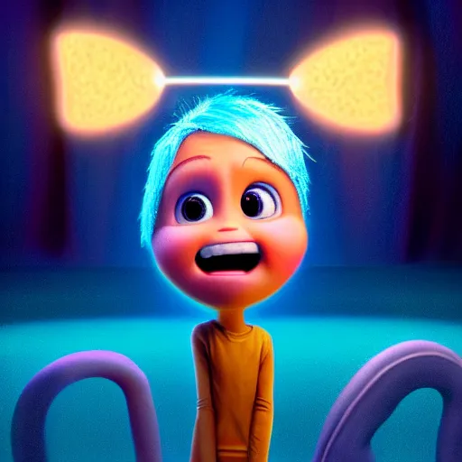 Image similar to Riley from the Inside Out Movie, huggy wuggy from poppy playtime video game, fullbody, ultra high detailed, glowing lights, oil painting, Greg Rutkowski, Charlie Bowater, Beeple, unreal 5, DAZ, hyperrealistic, octane render, RPG portrait, dynamic lighting, fantasy art, beautiful face