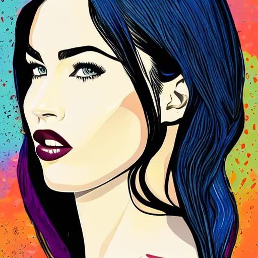 Prompt: megan fox colorful portrait, artwork by arunas kacinskas, graphic design, flat color and line, sketch, minimalistic, procreate, digital illustration, vector illustration, doodle, graphic, sketchbook