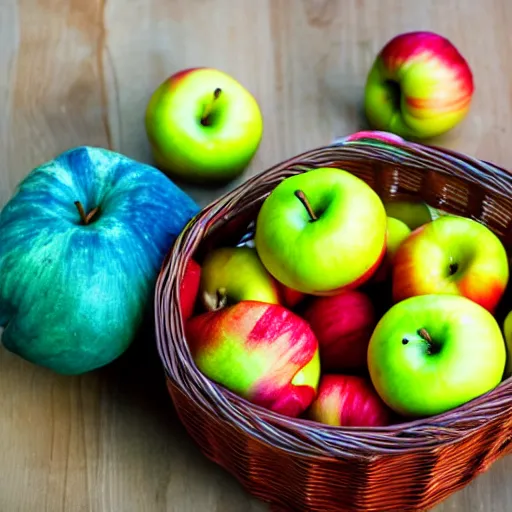 Image similar to photograph of a basket full of apples, toothbrush and garlic