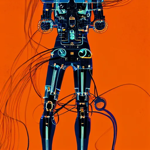 Image similar to a cybernetic mannequin by victo ngai and jakub rebelka and syd mead, trending on artstation