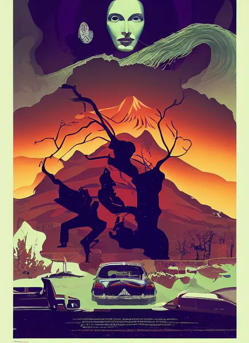 Image similar to poster artwork by Michael Whelan and Tomer Hanuka, Karol Bak of Quentin Tarantino the local video store kerk, from scene from Twin Peaks, clean, simple illustration, nostalgic, domestic, full of details