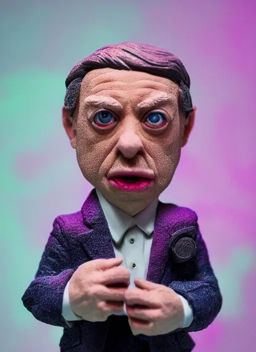 Image similar to product photography of a claymation action figure fluffy neon oled steve buscemi, depth of field, zeiss lens, detailed, centered, by erwin olaf, joop geesink, wes anderson, breathtaking, 8 k resolution, extremely detailed, beautiful, establishing shot, realistic materials, hyperrealistic