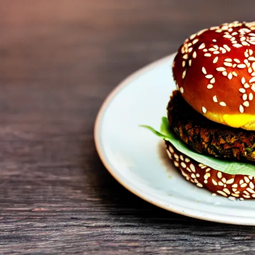 Image similar to perfect bean burger, award winning photo, food photography, golden hour