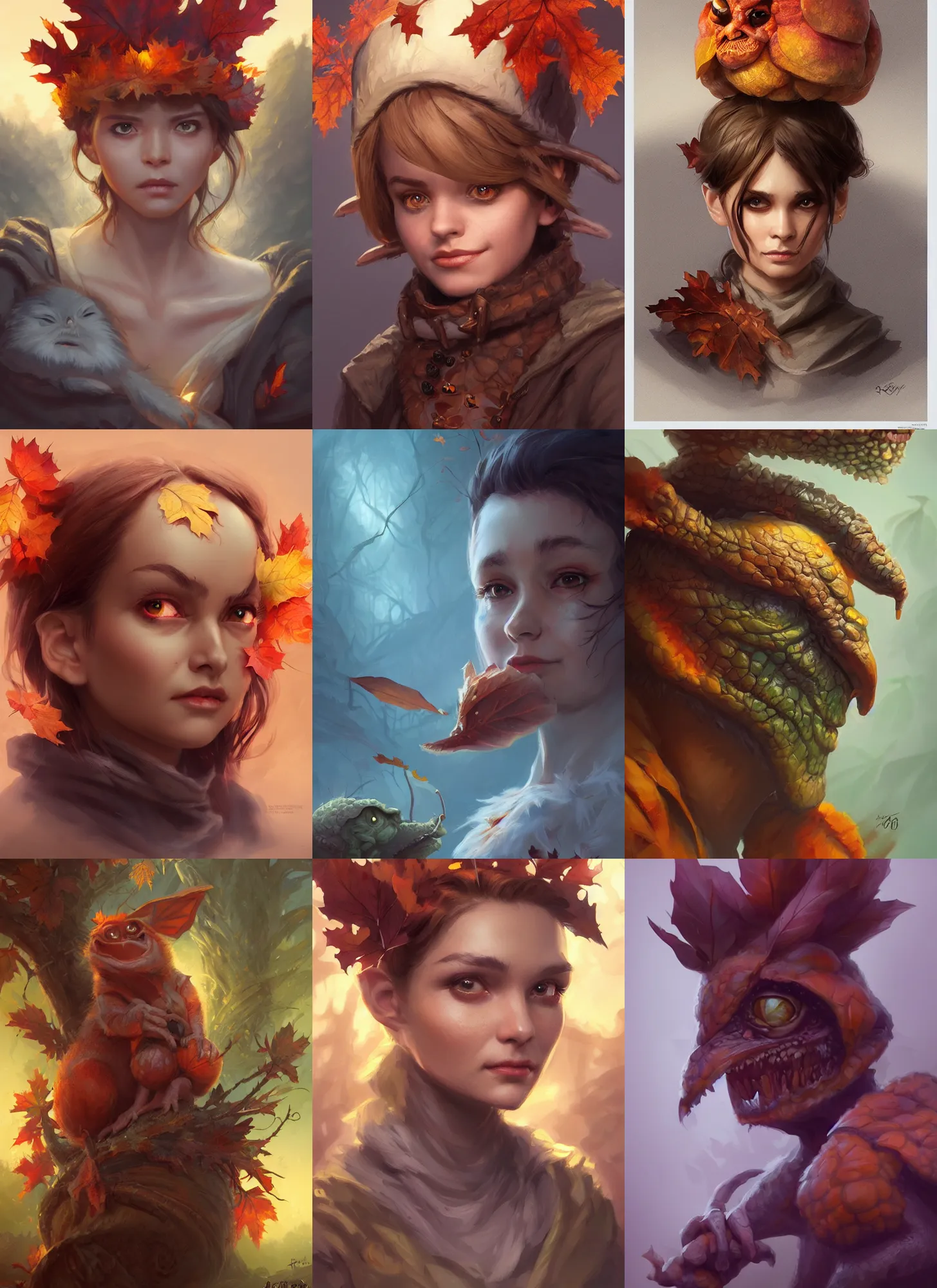 Image similar to cute autumnal kappa, d & d, fantasy, portrait, highly detailed, digital painting, trending on artstation, concept art, sharp focus, illustration, art by artgerm and greg rutkowski and magali villeneuve