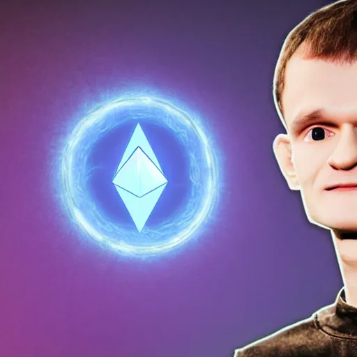 Prompt: Vitalik Buterin as a handsome arcane wizard casting a spell, ethereum logo can be seen in the magic - Photo manipulated by DALLE