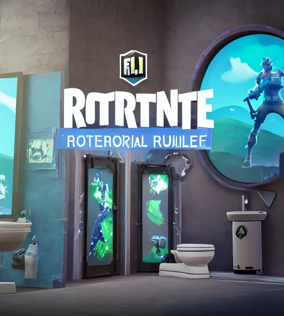 Image similar to a 4 k photorealistic photo of a fortnite themed toilet.