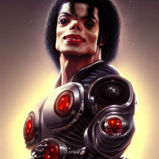 Prompt: cyborg michael jackson with a cyborg chimp, anatomy, bathed in light, highly detailed, photorealistic, artstation, smooth, sharp focus, illustration, unreal engine 5, 8 k, art by artgerm and greg rutkowski and edgar maxence