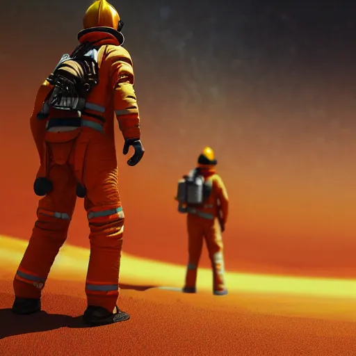 Prompt: fireman on arrakis, firemen in stillsuits, arrakis, dune, desert planet, fremen firemen, ultra detailed, 4 k, 8 k, stillsuits