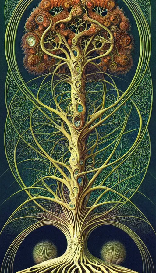 Image similar to tree of life by roger dean and andrew ferez, art forms of nature by ernst haeckel, divine chaos engine, symbolist, visionary, art nouveau, botanical fractal structures, organic, detailed, realistic, surreality