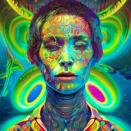 Image similar to An extremely psychedelic experience, colorful, surreal, dramatic lighting, cosmonaut, LSD, face, detailed, intricate, elegant, highly detailed, digital painting, artstation, concept art, smooth, sharp focus, illustration, art by Sam Spratt, Dan Mumford, Artem Demura and Alphonse Mucha