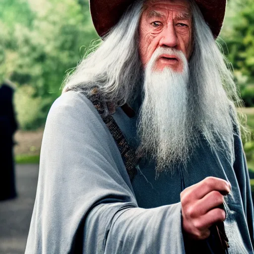 Prompt: Gandalf wearing a suit, DLSR photo