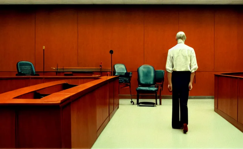 Image similar to a beautiful a man in a skirt in a courtroom, no blur, 4 k resolution, ultra detailed by william eggleston