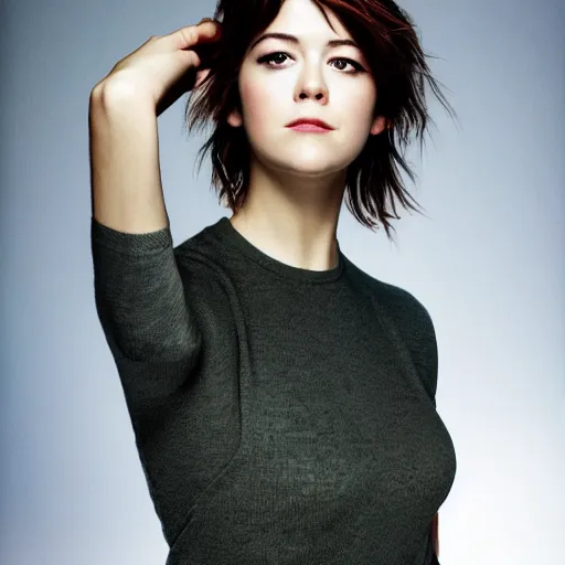 Image similar to a masterpiece portrait photo of a beautiful young woman who looks like a manic pixie dream girl mary elizabeth winstead, symmetrical face