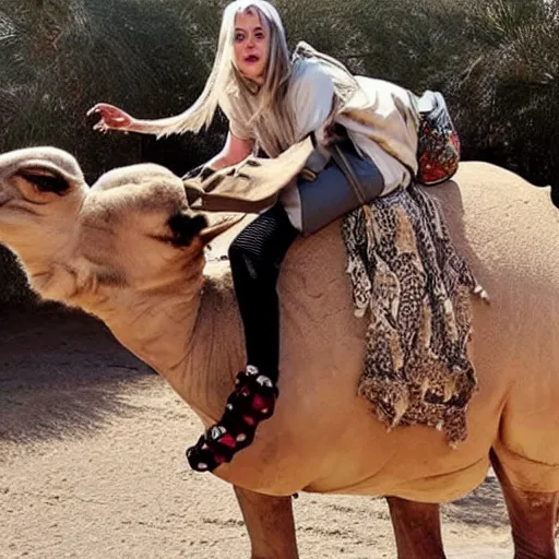 Image similar to billie eilish riding a camel