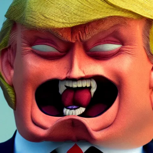 Image similar to donald trump's head as modok, the mental organism designed only for killing, little man in hovering throne, full body, psychic alien with huge head, marvel supervillain character