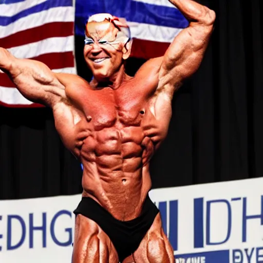 Prompt: joe biden competing in a body building competition, realistic