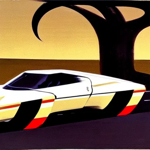 Image similar to concept art for a car that kills the driver, painted by syd mead, high quality