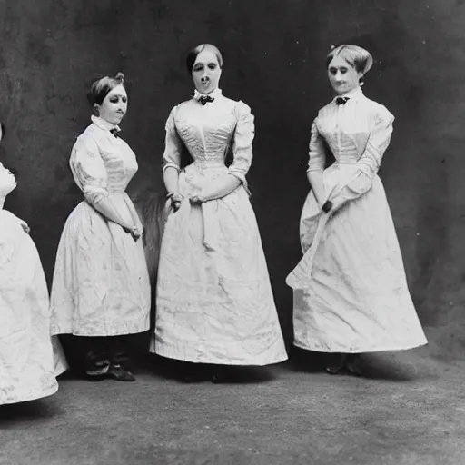 Image similar to victorian maids wearing uniforms made of plastic