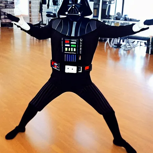 Image similar to Darth Vader in a unitard at Curves working out and doing aerobics