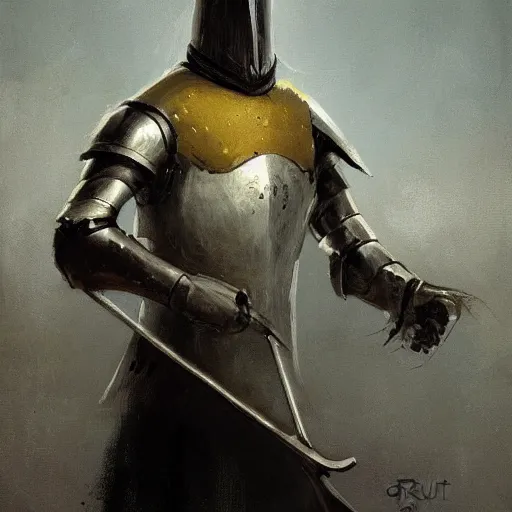 Image similar to a knight with a big spoon and a big fork in hands by greg rutkowski