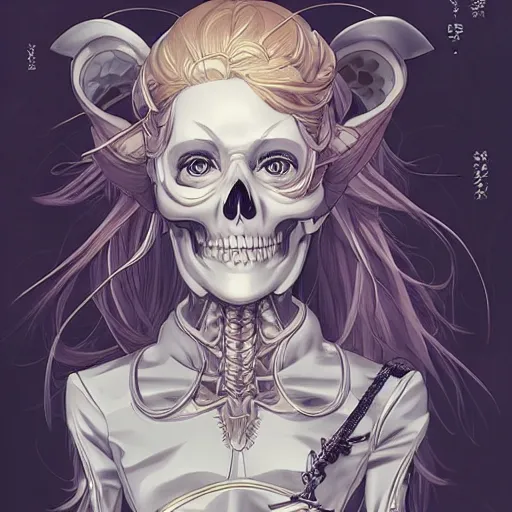 Image similar to anime manga skull profile young woman skeleton, elf, galadriel, astronaut , unreal engine, intricate, elegant, highly detailed, digital art, art by JC Leyendecker and sachin teng