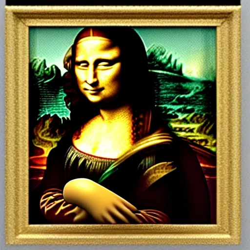 Image similar to The Mona Lisa giving the middle finger.