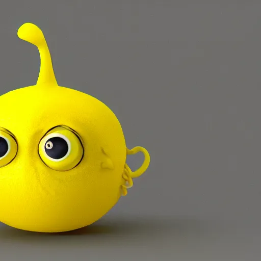 Image similar to an angry lemon, character 3 d render