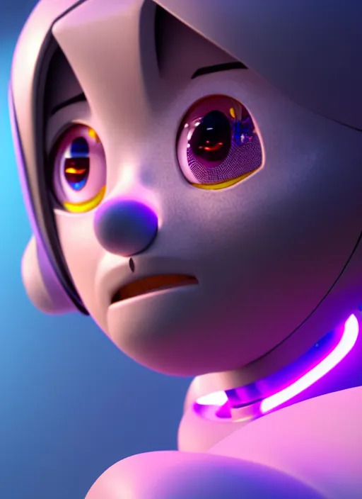 Image similar to 🤖, anime, disney, pixar, 8 k, hd, dof, kodak film, volumetric lighting, subsurface scattering, photorealistic, octane render, details