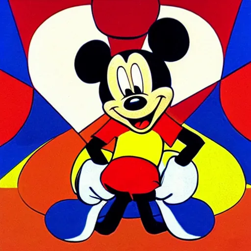 Image similar to cubism style depiction of mickey mouse winning a gold medal