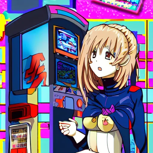 Image similar to anime vhs retro arcade girl