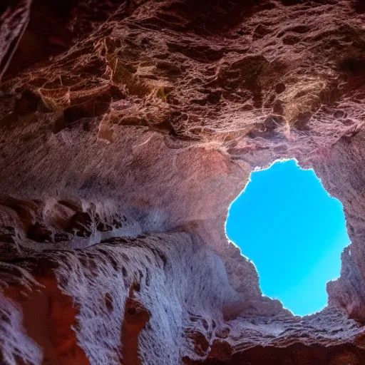 Image similar to a hole on ceiling cave, stars visible through hole