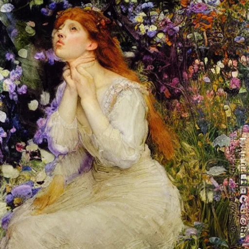 Prompt: Ophelia Millais, in style The Swan Princess Vrubel, by Mikhail Vrubel, oil painting, art gallery, art museum, small details, whole-length