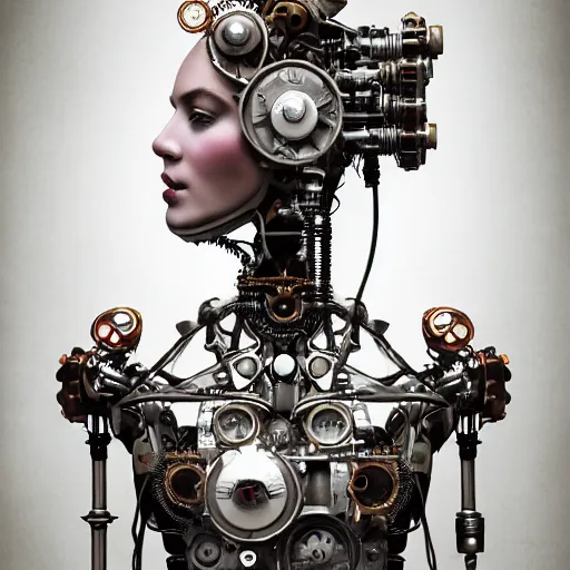 Image similar to a beautiful intricate fine art portrait photo of a a mechanical industrial steampunk cybernetic robot in milk bathtub, by tom bagshaw and zach sutton, roses floating on the milk, perfection!, milk bath photography, studio lighting, 35mm lens, very detailed, bionic, cybernetic scifi, deep depth of field, artstation, 8K, highly coherent