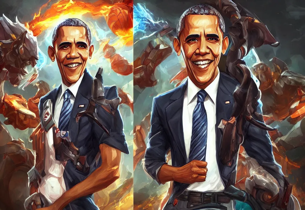 Prompt: a portrait of obama as a league of legends character