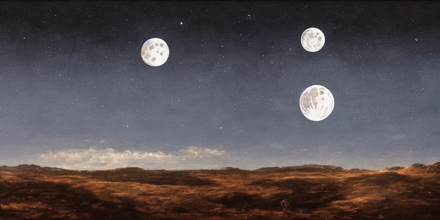 Image similar to the moon, full and large in the night sky, cinematic lighting, detailed oil painting, hyperrealistic, 8k
