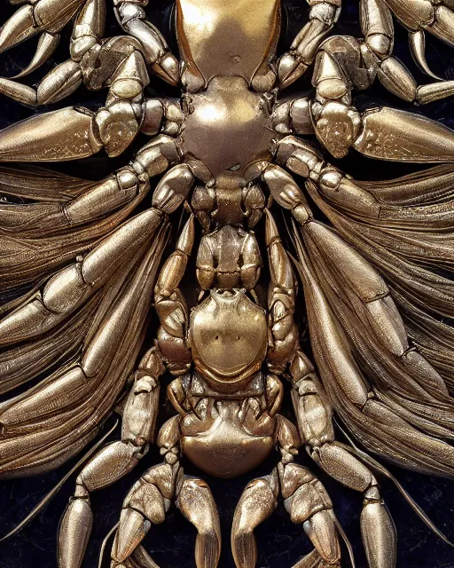 Image similar to symmetry, intracate marble bas relief sculpture, gold inlay, crabs crabs crabs crabs crabs crabs, highly detailed, octane, 8 k, hdr, alphonse mucha, trending on artstation